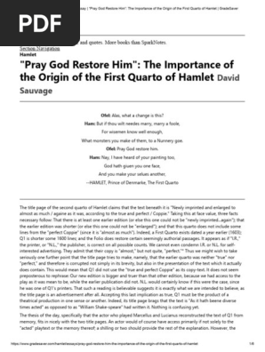 Hamlet Essay _ “Pray God Restore Him”_ The Importance of the Origin of the First Quarto of Hamlet _ GradeSaver