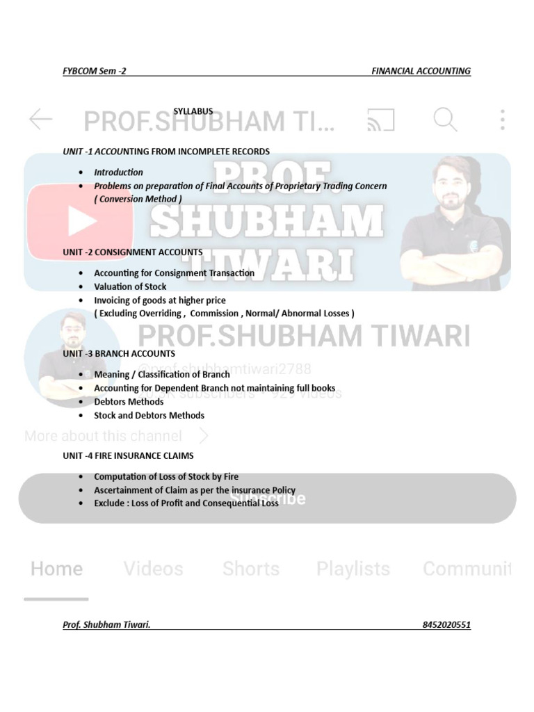 FYBCom Sem 2 Financial Accounting Syllabus | PDF | Technology & Engineering