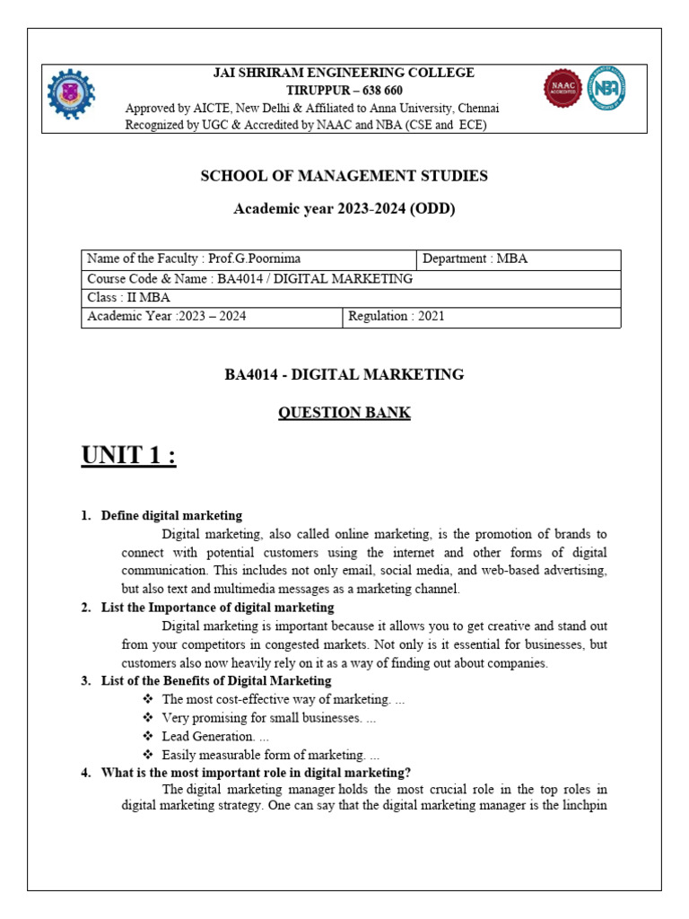 Unit 1 school of management studies academic year 2023 2024 odd