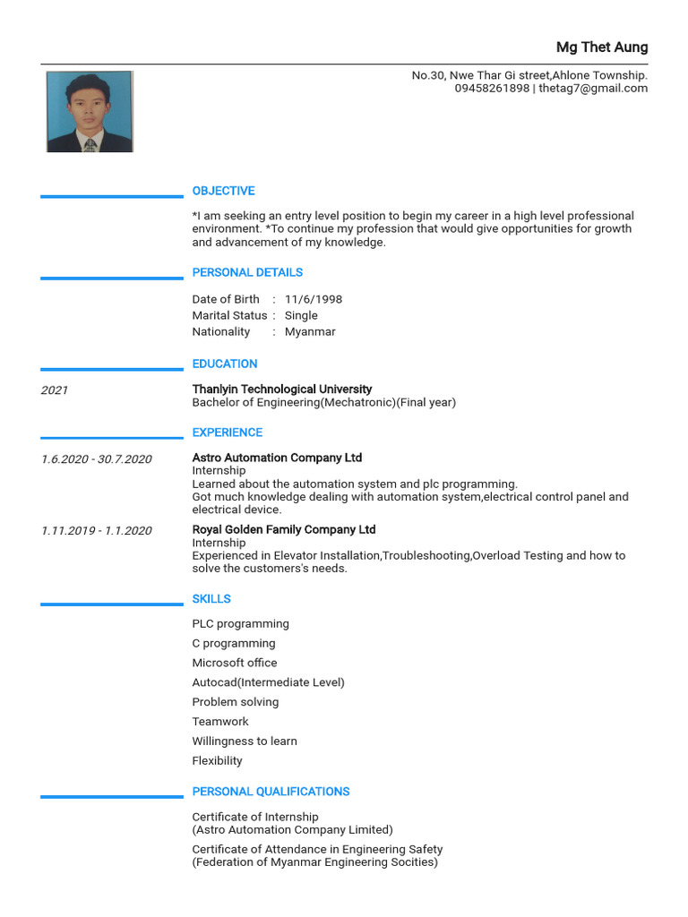 Aspiring Engineer's Resume | PDF | Engineering | Automation