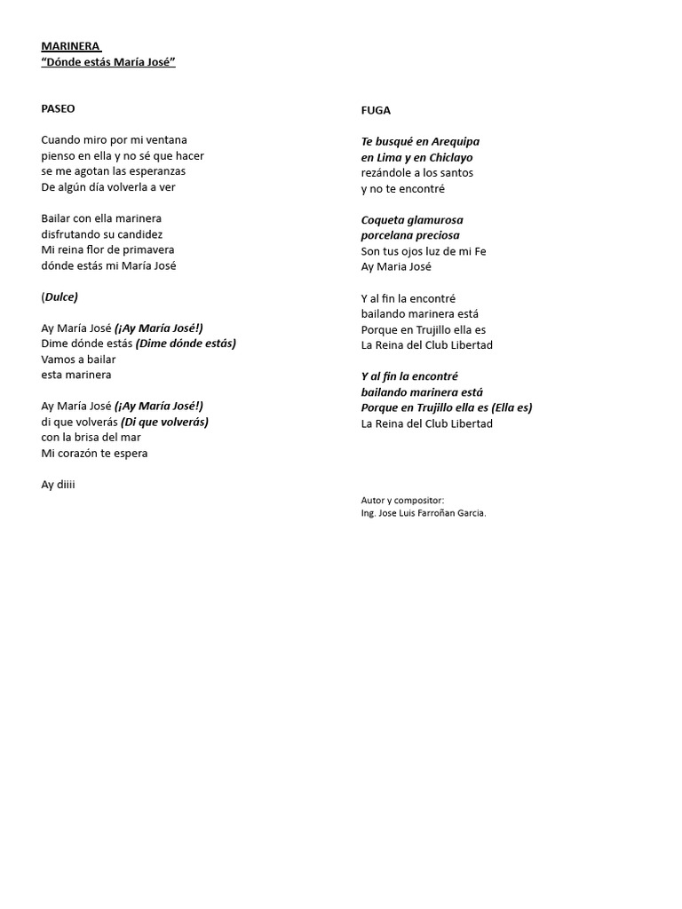 Letra Donde Estas Maria Jose | PDF | Arte