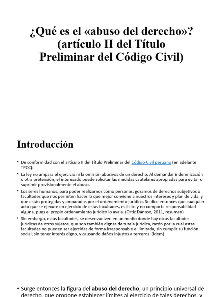 Abuso del Derecho en el Código Civil Peruano | PDF | Ley procesal ...