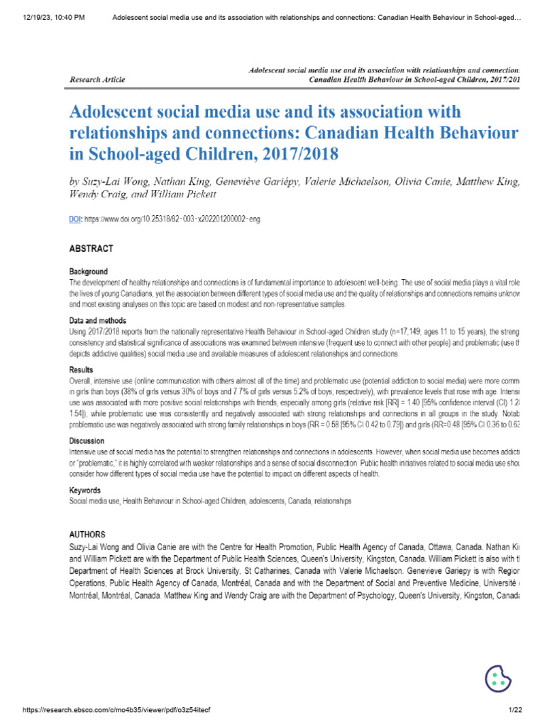 Adolescent Social Media and Relationships | PDF | Behavioural Sciences ...