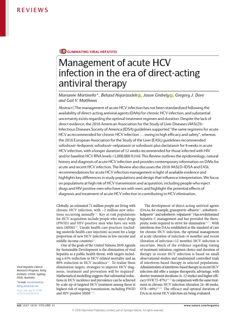 Management of Acute HCV Infection in The Era of Direct-Acting Antiviral ...