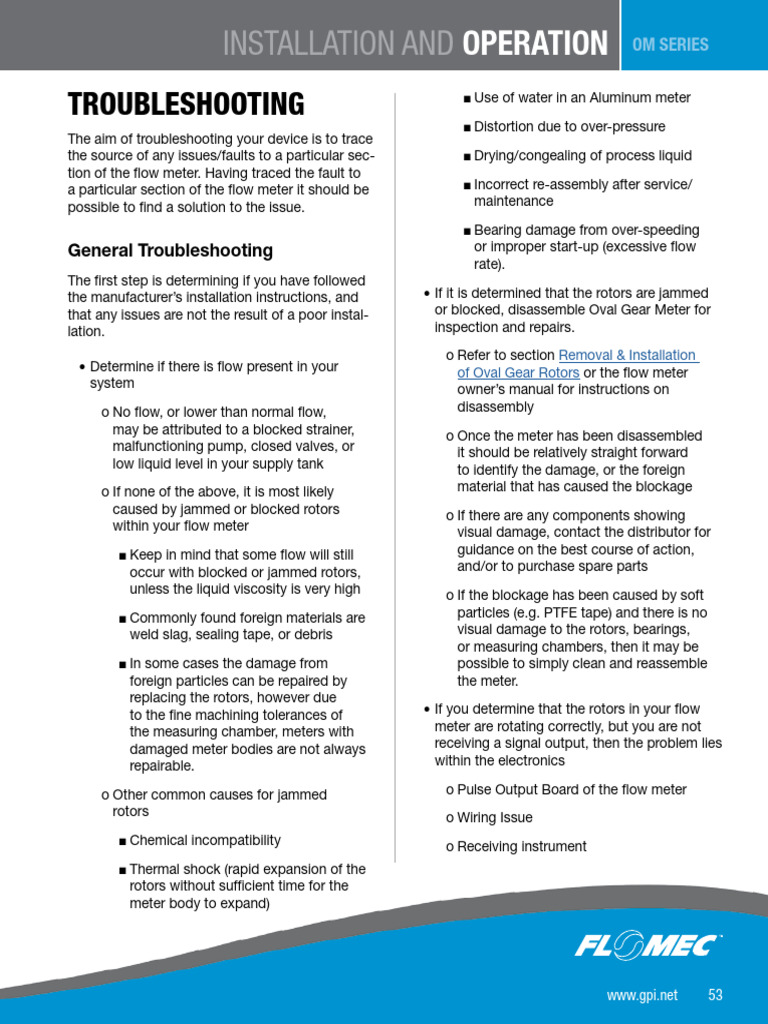 OM Series Flow Meter Troubleshooting Guide | PDF | Switch | Electrical ...