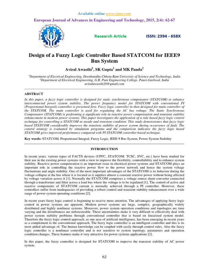 Fuzzy Logic Controller for STATCOM Design | PDF | Power Inverter | Ac Power