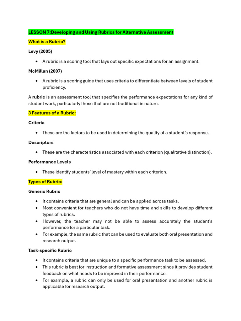 Creating Effective Assessment Rubrics | PDF | Rubric (Academic) | Learning