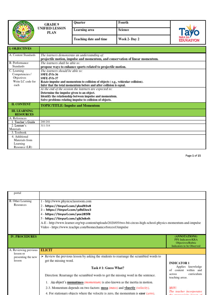 Grade 9 Science: Impulse & Momentum Lesson | PDF | Collision | Momentum