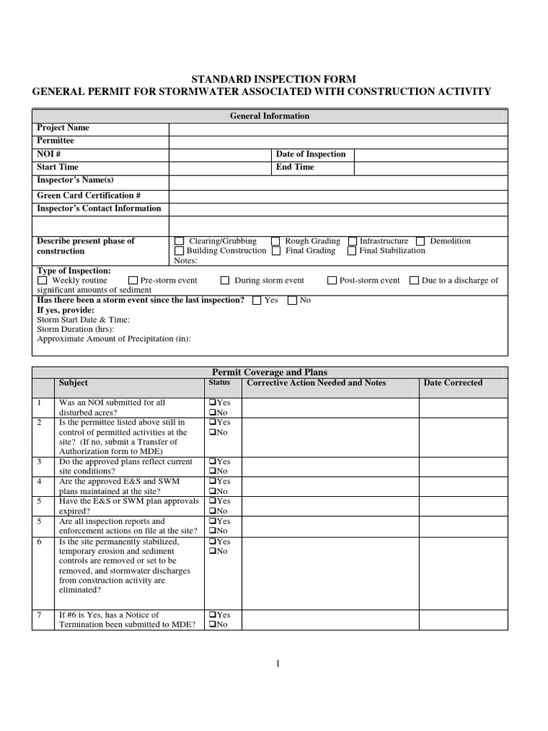 Standard Construction Activity Inspection Form789934820230329 | PDF