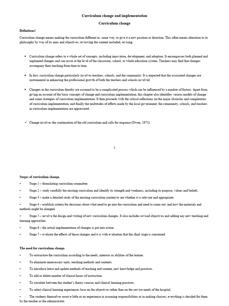 Strategies for Effective Curriculum Change | PDF | Curriculum | Teachers