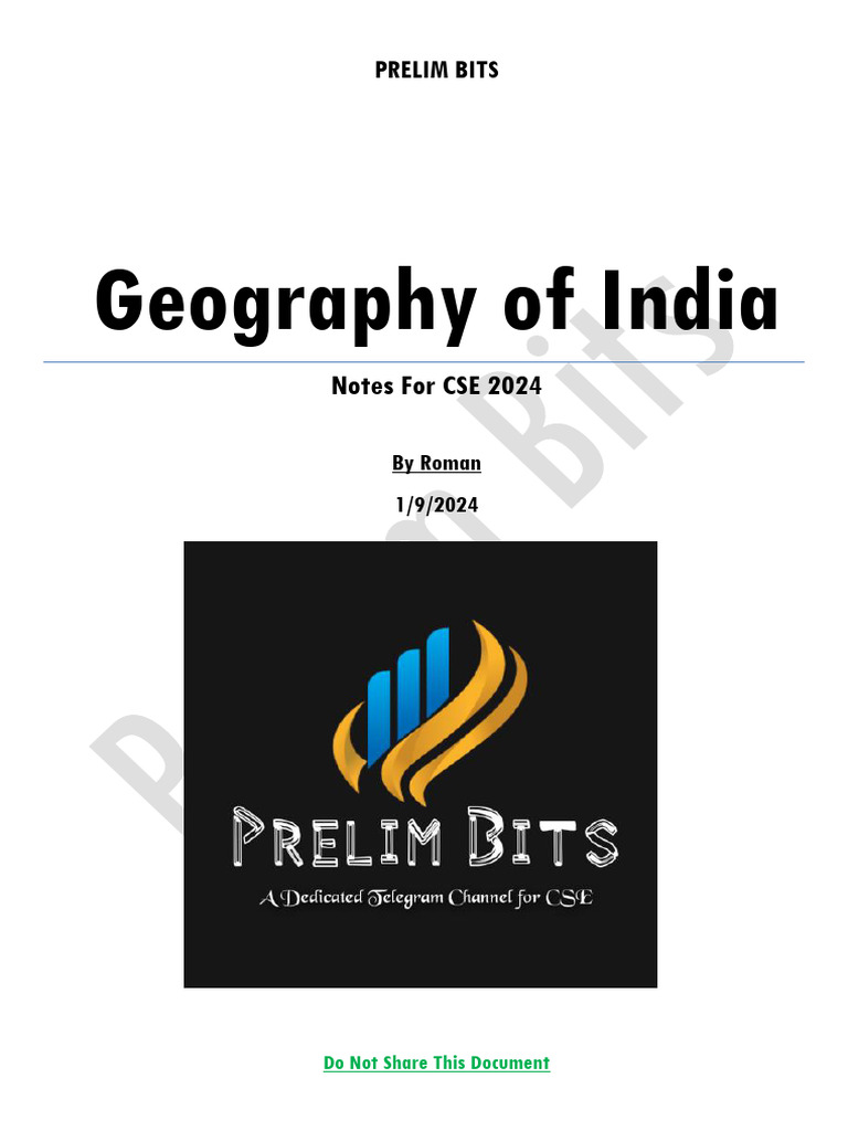 Geography Of India (Notes for CSE24) PDF