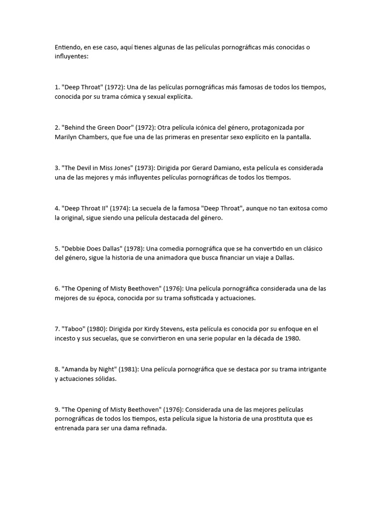 Las Películas Pornográficas Más Conocidas o Influyentes | PDF