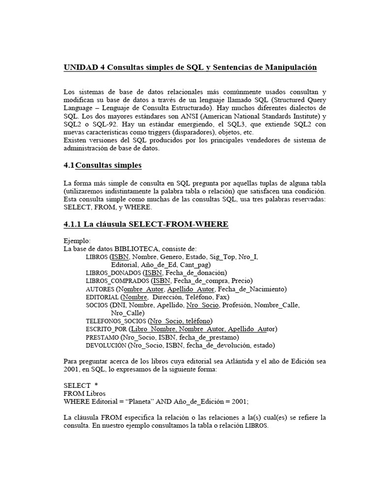 Consultas SQL: SELECT, FROM y WHERE | PDF | SQL | Informática