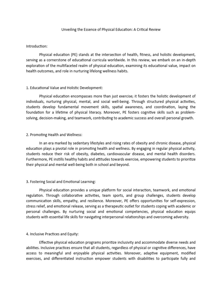 Importance of Physical Education in Schools | PDF | Physical Education ...