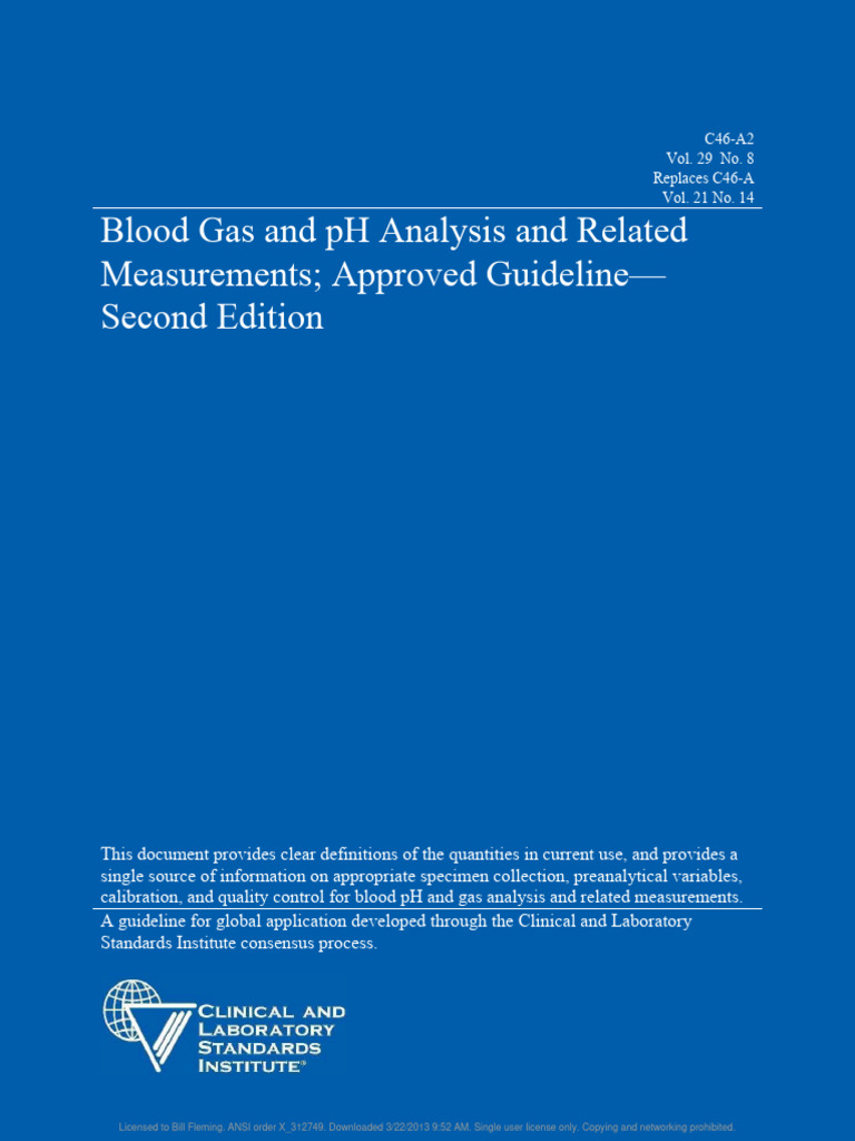 Blood Gas Specimen Requirement Updated CLSI C46A2 Standard PDF