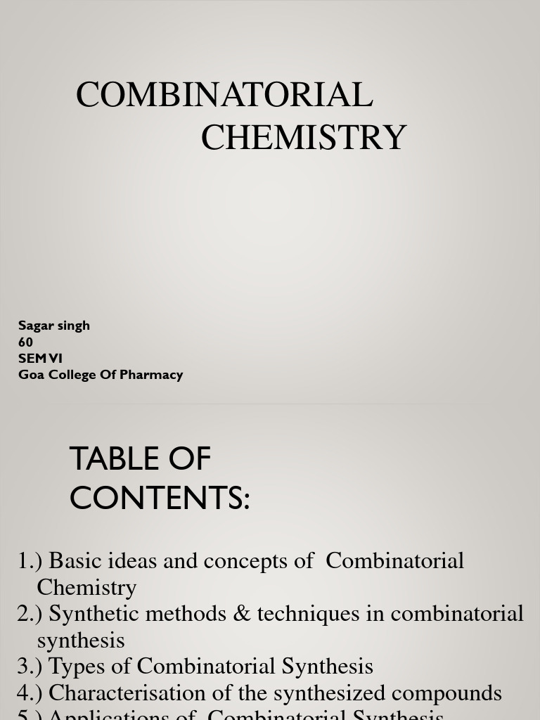 Combinatorial Chemistry Roll No 60 Sem 6 | PDF