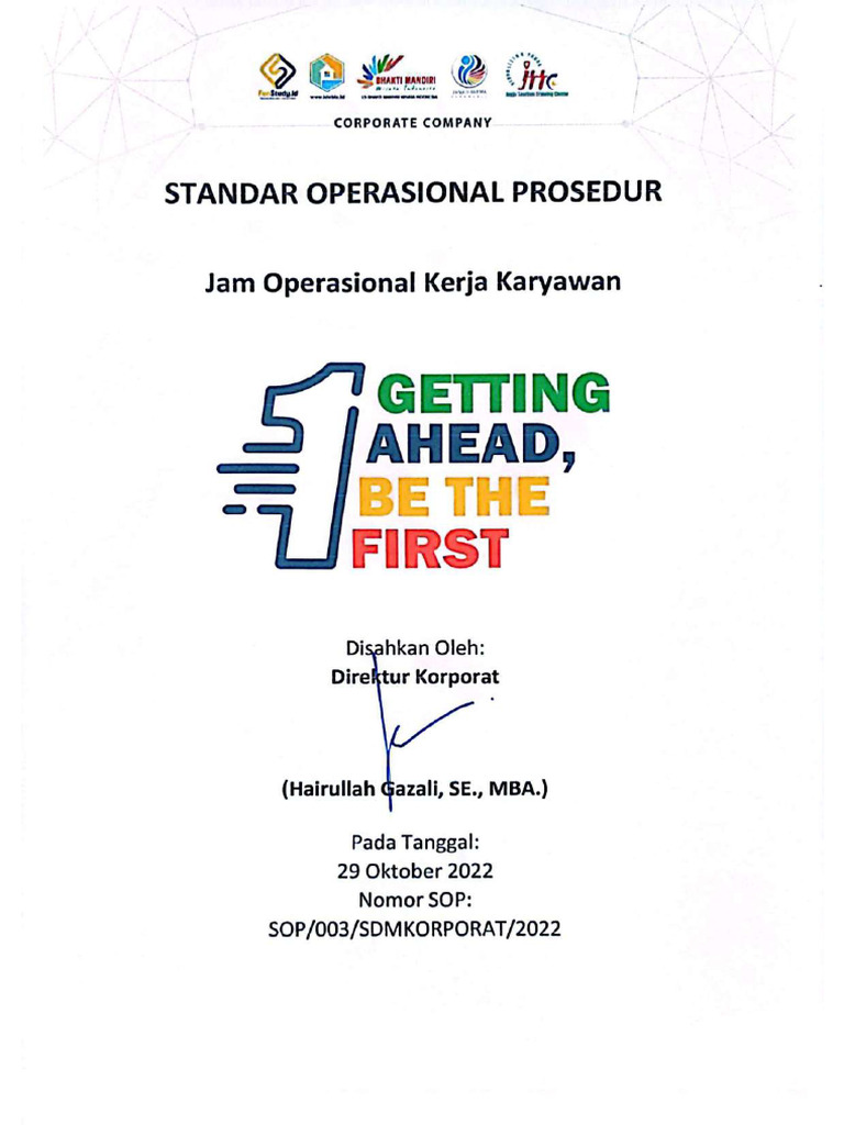 SOPJTTC003 - Jam Operasional Kerja Karyawan | PDF