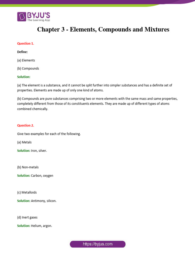 Class 8 Chemistry: Elements & Compounds | PDF
