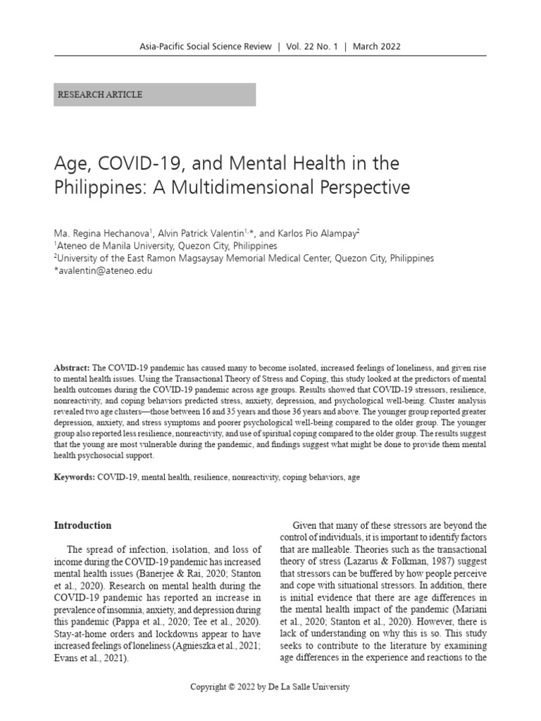 12 Age Covid 19 and Mental Health in The Philippines A Multidimensional ...