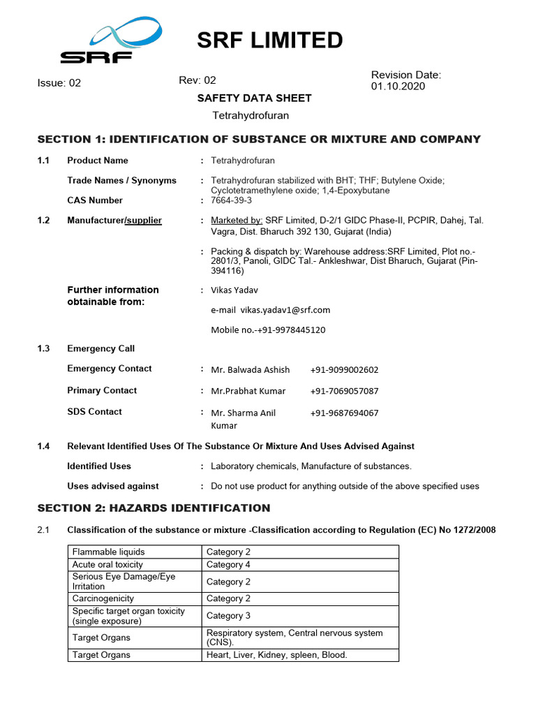 Thf msds download free pdf tetrahydrofuran toxicity