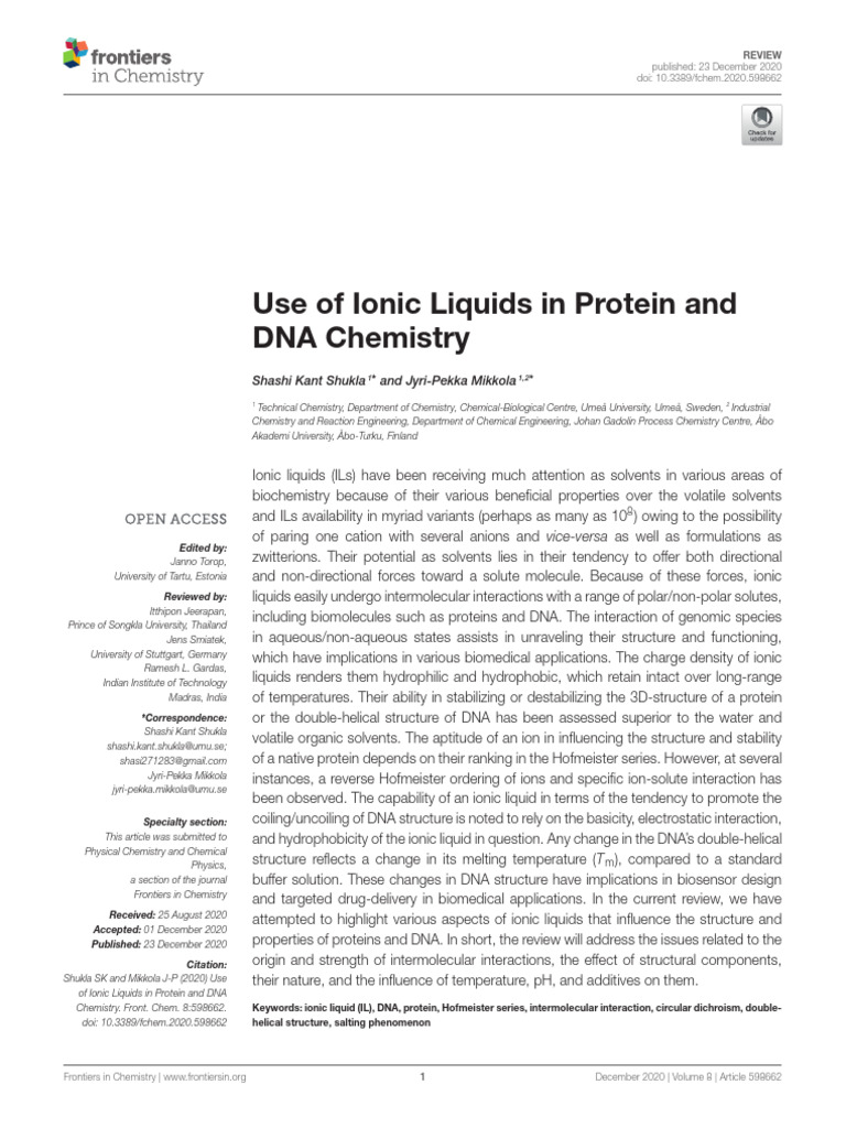 Ionic Liquids in Protein and DNA Chemistry | PDF