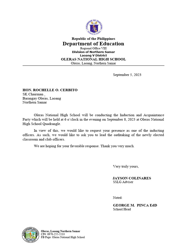 Invitation Letter - Induction | PDF