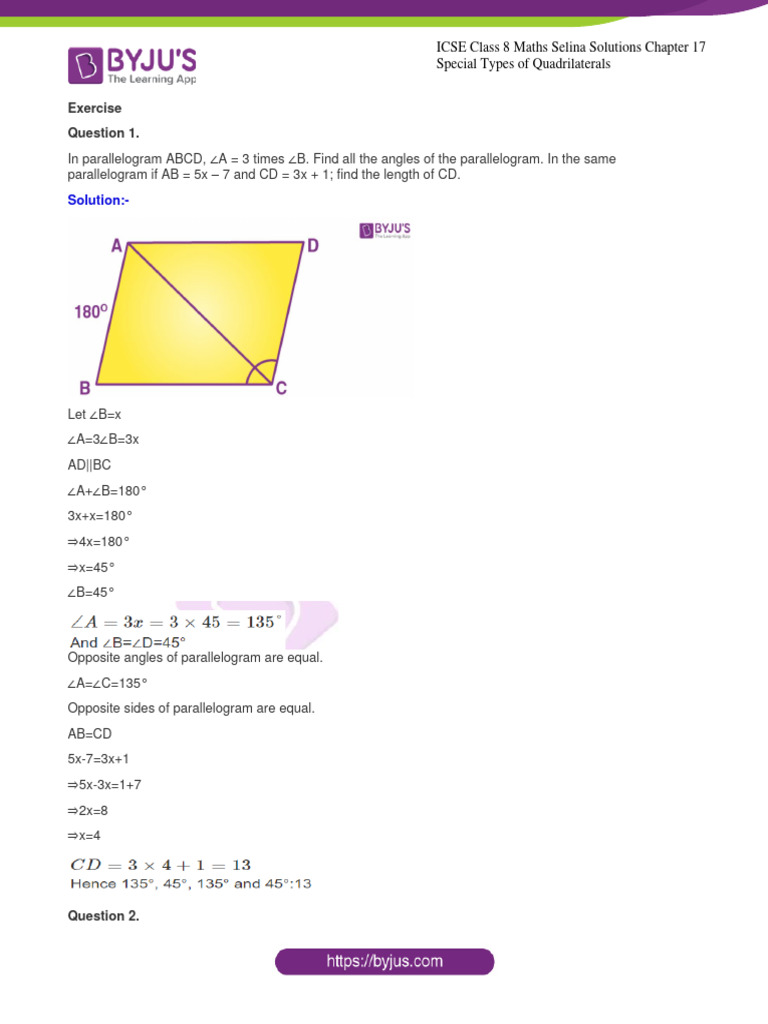 ICSE Class 8 Maths: Quadrilaterals Solutions | PDF | Rectangle | Euclid
