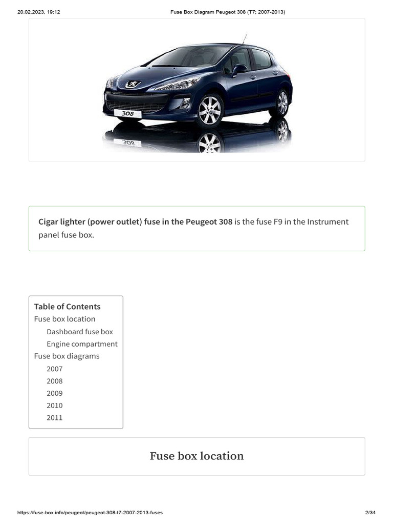 Peugeot 308 Fuse Box Diagrams (2007-2013) | PDF | Diesel Engine