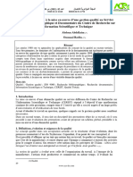 Contribution À La Mise en Œuvre D'une Gestion Qualité Au Service Recherche Bibliographique Et Documentaire Du Centre de Recherche Sur L'information Scientifique Et Technique