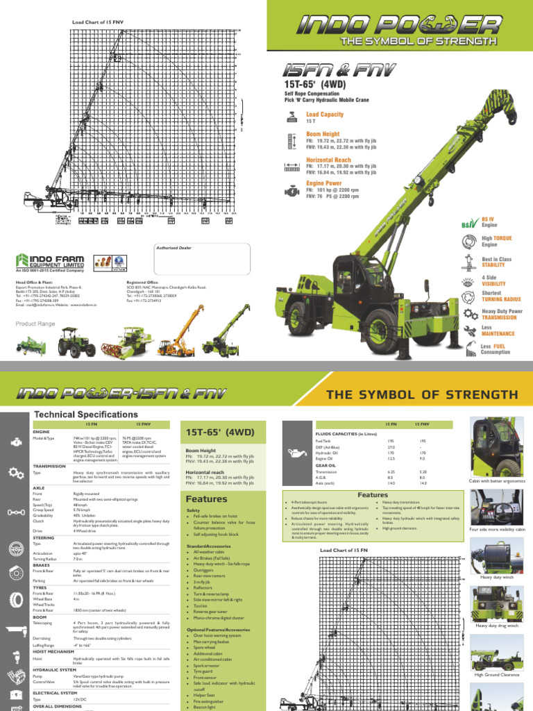 Indo Power 15 Ton Crane Load Chart | PDF | Manual Transmission | Truck