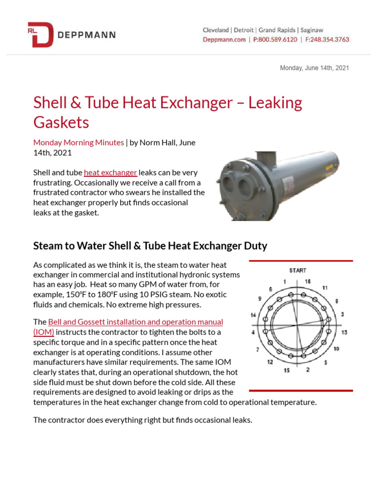 Shell Tube Heat Exchanger Leaking Gaskets 1 PDF Heat Exchanger Leak