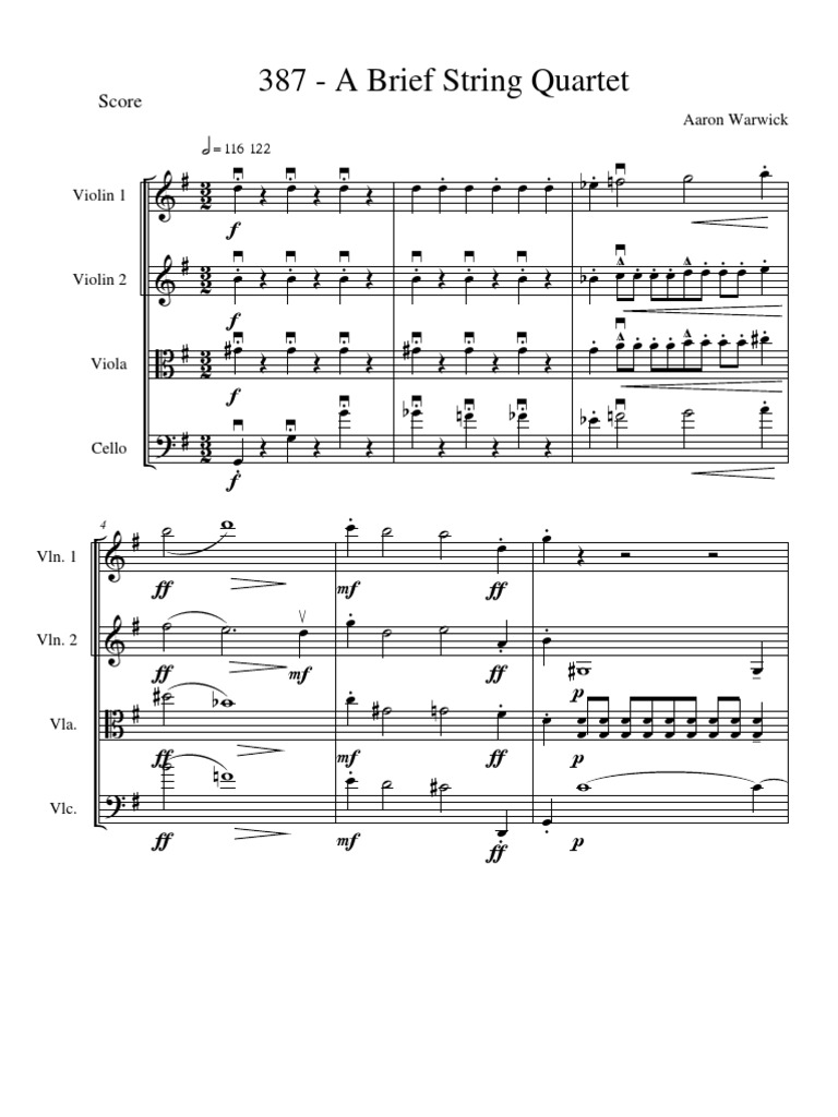 Quatuor à cordes : Partition concise | PDF