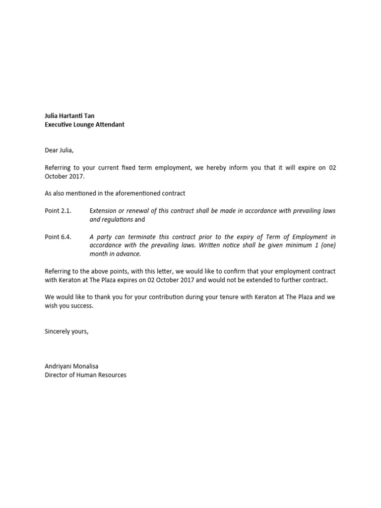 End of Contract Letter | PDF
