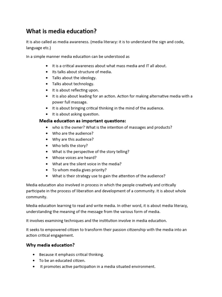 Understanding Media Education Essentials | PDF | Mass Media | Information