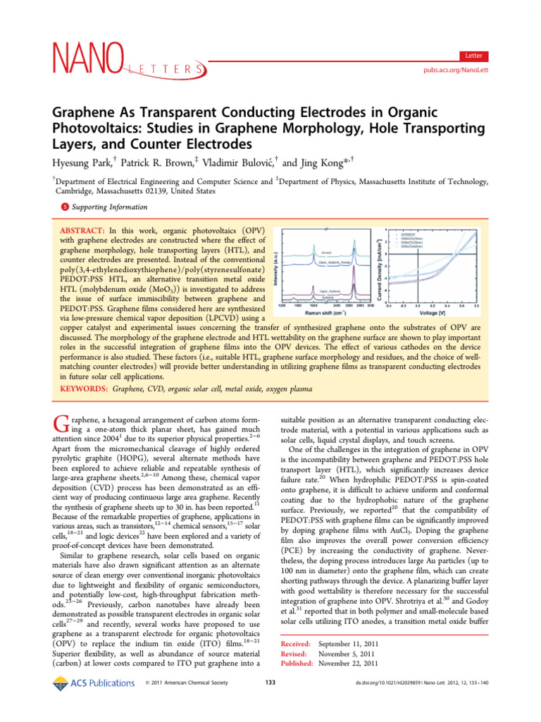 2012 Park - Graphene As Transparent Conducting Electrodes in Organic ...