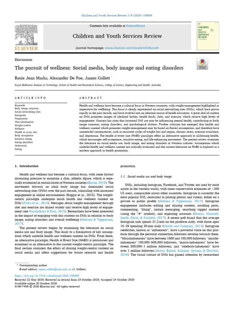 The pursuit of wellness Social media, body image and eating disorders ...