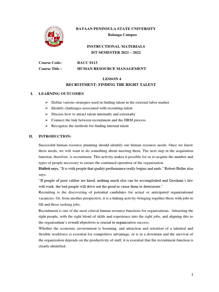 Im Lesson 4 Recruitment Pdf Recruitment Employment