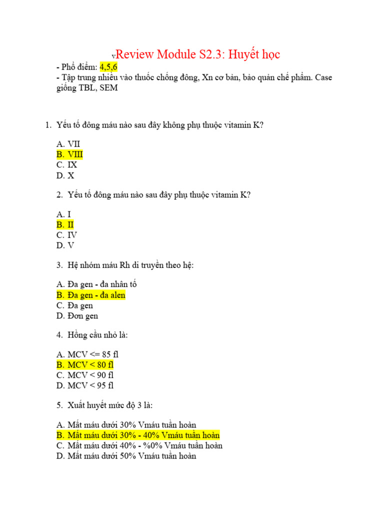 Review Module S2.3: Huyết học | PDF