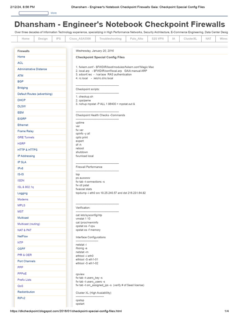 Dhansham Engineer S Notebook Checkpoint Firewalls Gaia Checkpoint