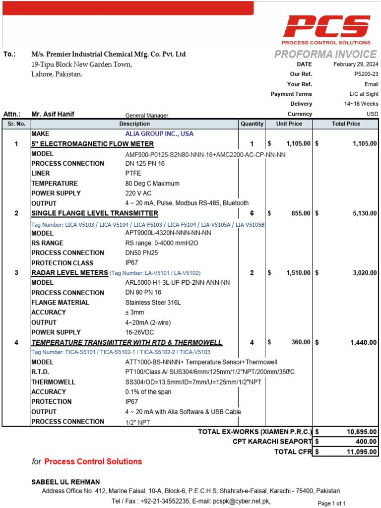 Proforma Invoice for Industrial Equipment | PDF | Electronics ...