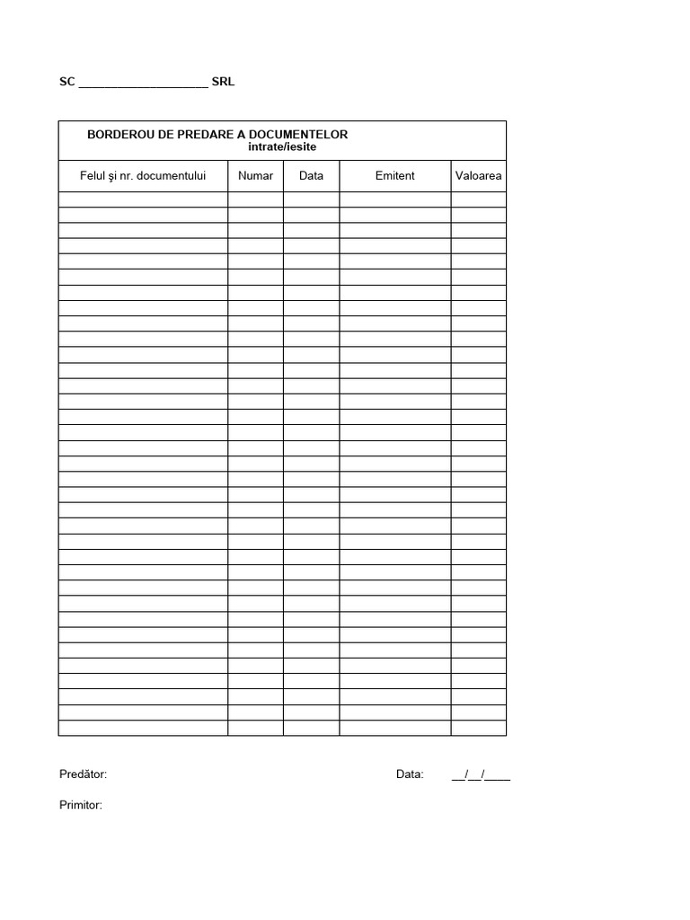 Borderou Predare-Primire Documente - v2 | PDF