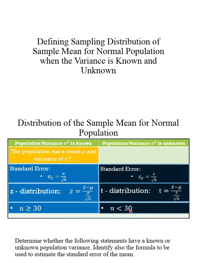 Sampling Distribution and Standard Error | PDF | Standard Error | Variance