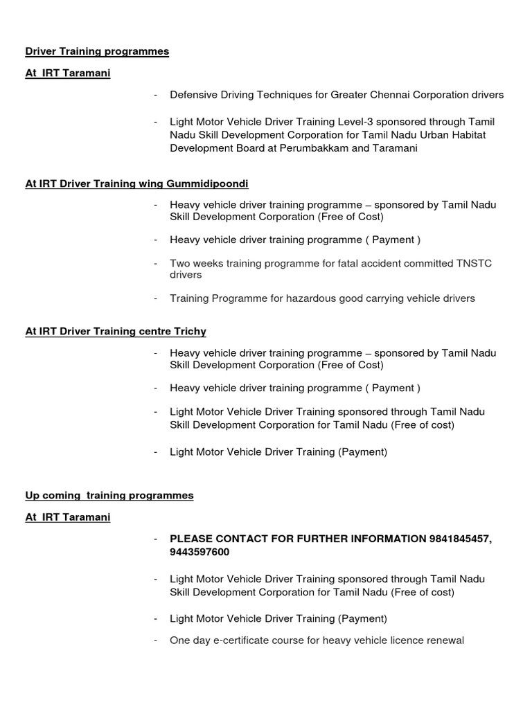 IRT Driver Training Programs 2025 | PDF | Truck | Vehicles