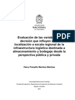 Evaluacion de Las Variables de Decision Que Influyen en La Localización A Escala Regional de La Infraestructura Logística Destinada A Almacenamiento y Bodegaje Desde La Perspectiva Pública y Privada