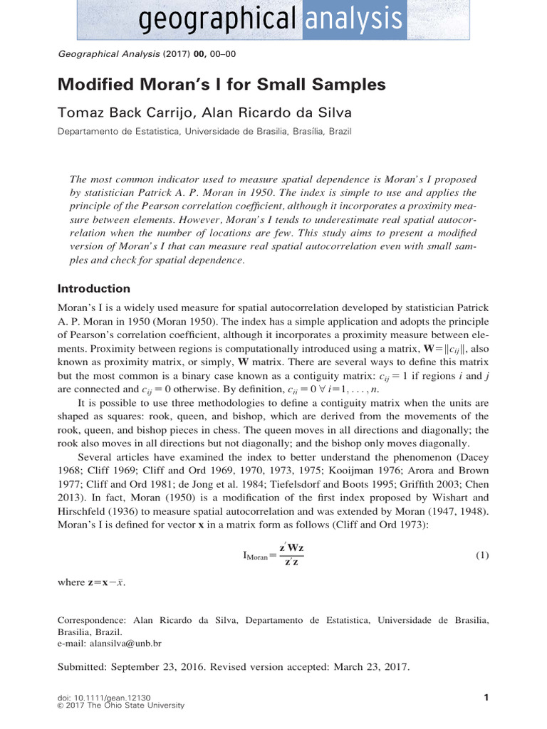 Modified Morans Ifor Small Samples | PDF