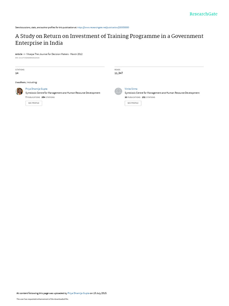 ROI of Training in Indian Government Enterprise | PDF | Return On ...
