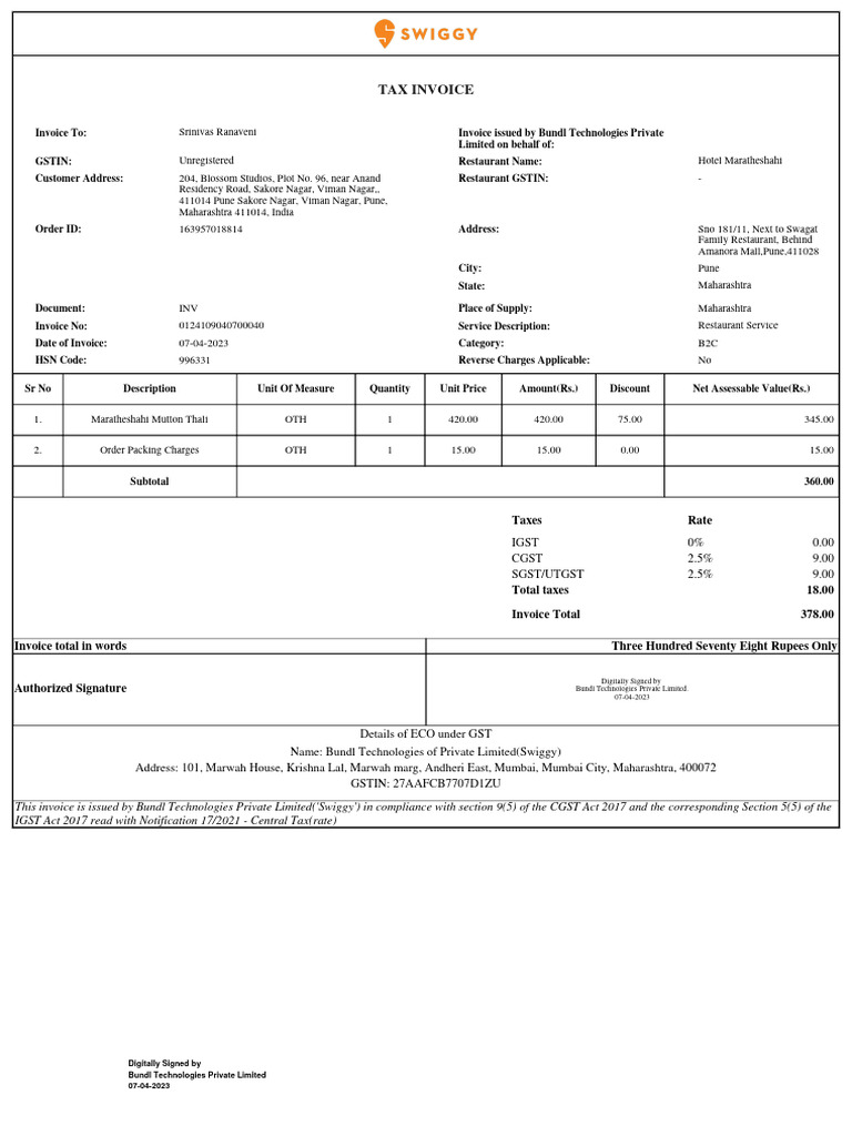 Free Food Bill Generator