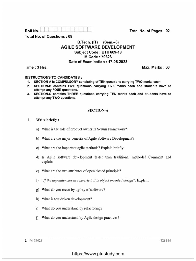 Btech It 6 Sem Agile Software Development 79628 May 2023 | PDF