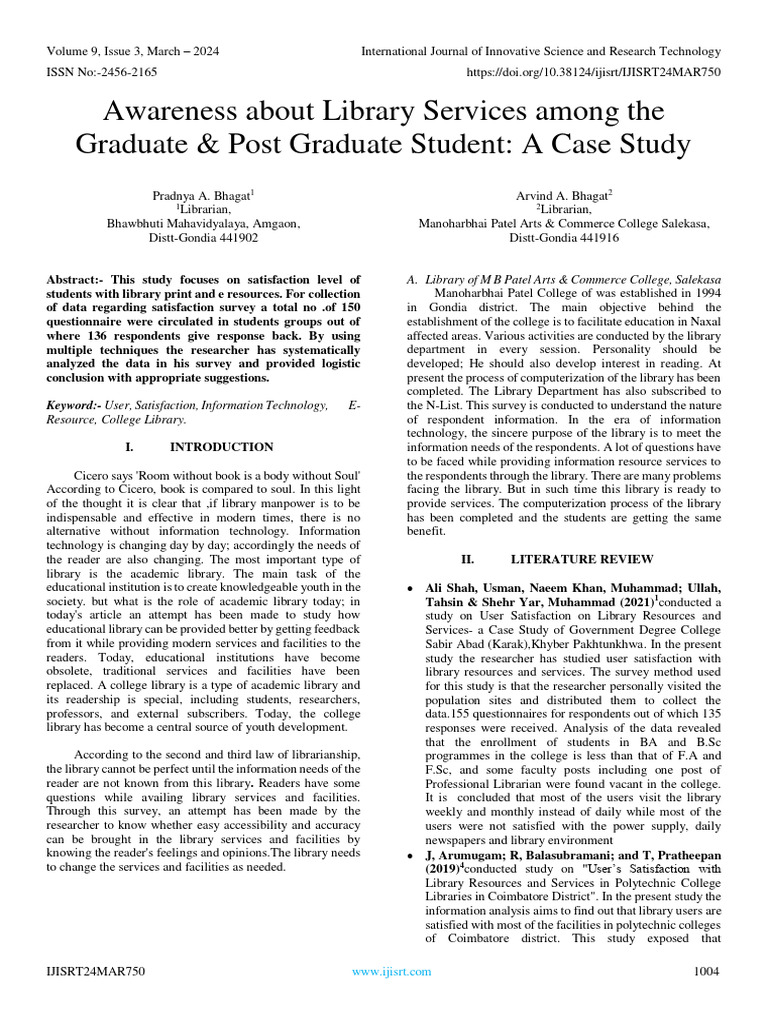Awareness About Library Services Among The Graduate & Post Graduate ...