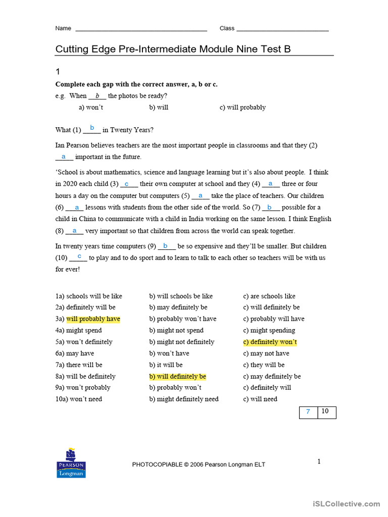 New Cutting Edge Pre Intermediate Test Pdf Teachers